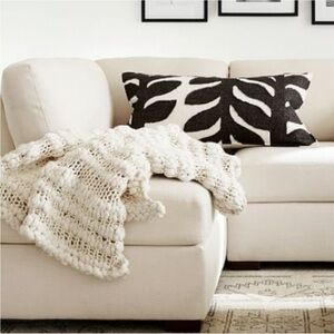 Pottery Barn Lilo Appliqué Lumbar Pillow Cover Cotton Linen Charcoal Cream NWT